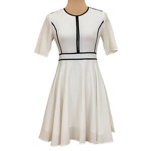 Seeya Colorblock White Black Abstract Fit Flare Dress Size S